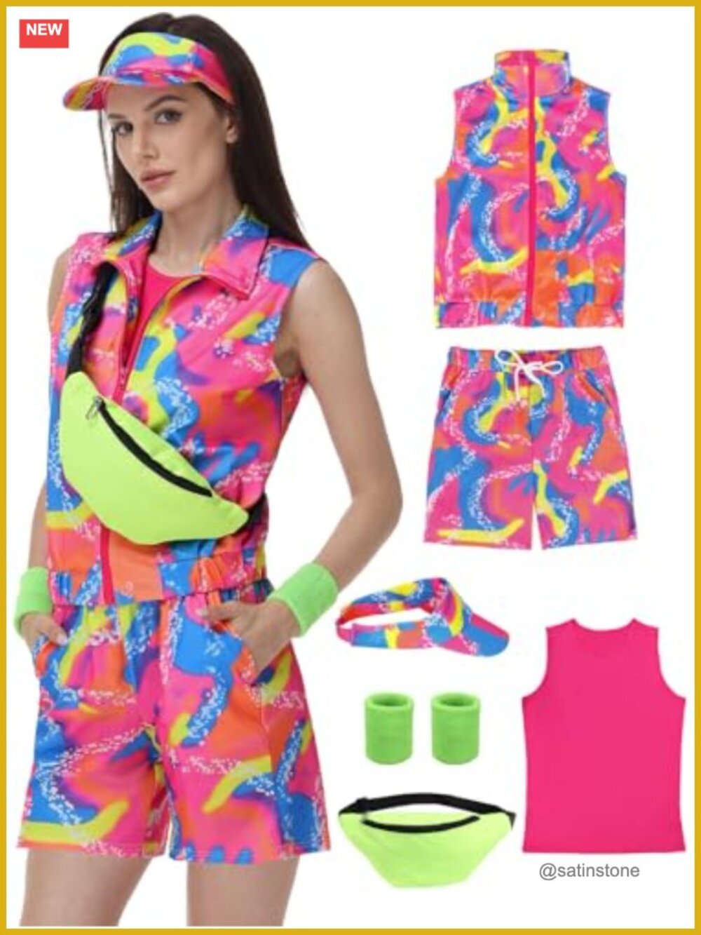 80s Workout Costume Set 7 Piece Retro Tank Vest Shorts Cosplay Party